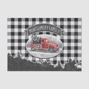 Christmas Vintage Truck White Buffalo Plaid Name Tissue Paper