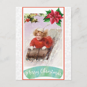 Christmas Vintage Victorian Winter Snow Sledding Postcard