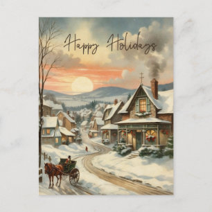 Christmas Vintage Village Happy Holidays Postcard