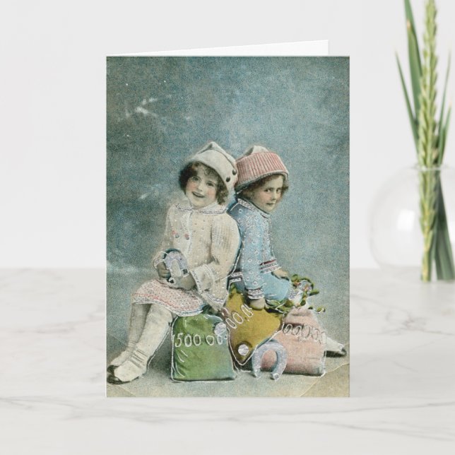 Christmas Vintage Winter Children Holiday Card (Front)