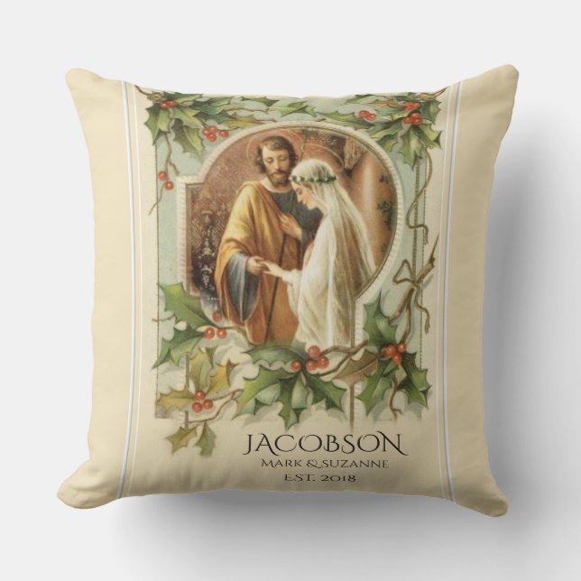 Christmas Virgin Mary St. Joseph Wedding Throw Pillow (Front)
