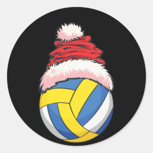 Christmas Volleyball Ball Santa Hat Funny Sport Xm Classic Round Sticker