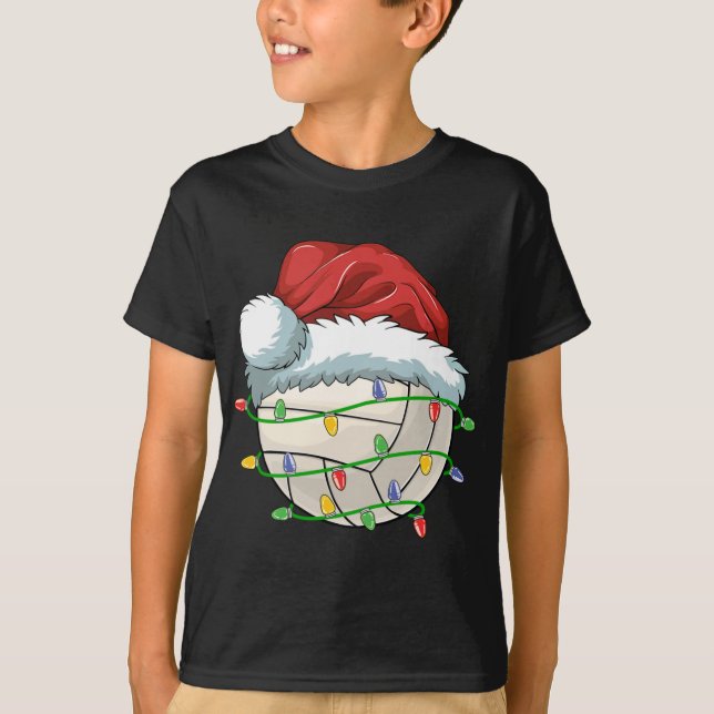 Christmas Volleyball Ball Santa Hat Light Funny Sp T-Shirt (Front)
