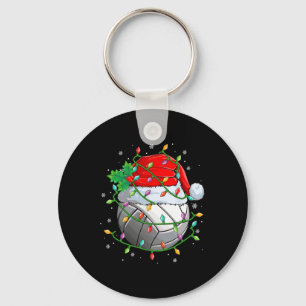 Christmas Volleyball Ball Santa Hat Xmas Lights Me Keychain