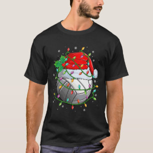 Christmas Volleyball Ball Santa Hat Xmas Lights Me T-Shirt