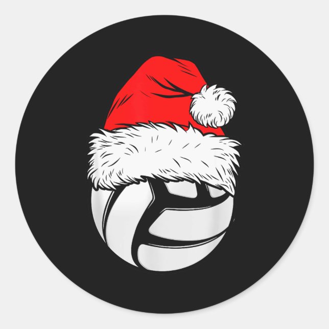Christmas Volleyball Ball Santa Hat Xmas Matching  Classic Round Sticker (Front)