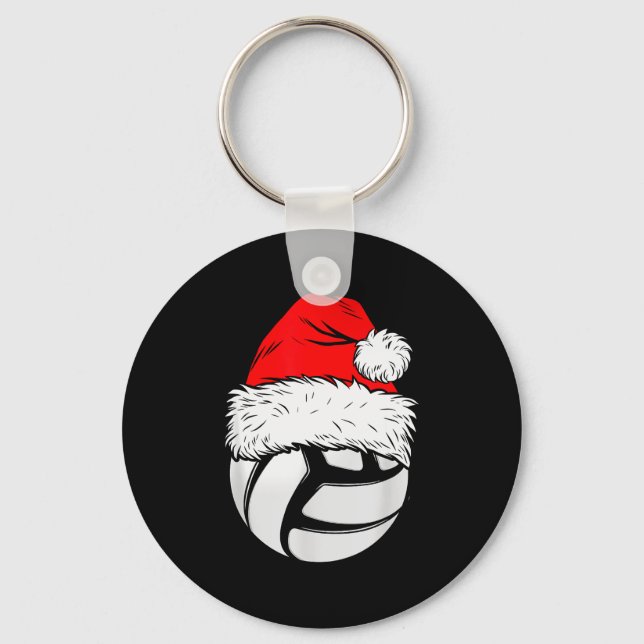 Christmas Volleyball Ball Santa Hat Xmas Matching  Keychain (Front)