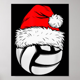 Christmas Volleyball Ball Santa Hat Xmas Matching Poster