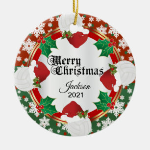 Christmas Volleyball Design Ceramic Ornament