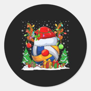 Christmas Volleyball Reindeer &amp; Santa Hat Xmas Classic Round Sticker