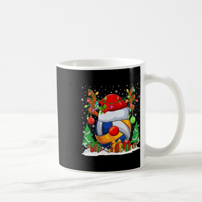 Christmas Volleyball Reindeer &amp; Santa Hat Xmas Coffee Mug (Right)