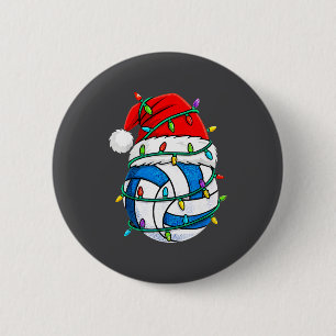 Christmas Volleyball Santa Hat Lights Srts Xmas Pa 2 Inch Round Button