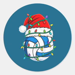 Christmas Volleyball Santa Hat Lights Srts Xmas Pa Classic Round Sticker
