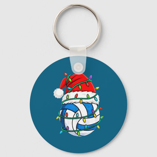 Christmas Volleyball Santa Hat Lights Srts Xmas Pa Keychain (Front)