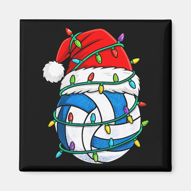 Christmas Volleyball Santa Hat Lights Srts Xmas Pa Magnet (Front)