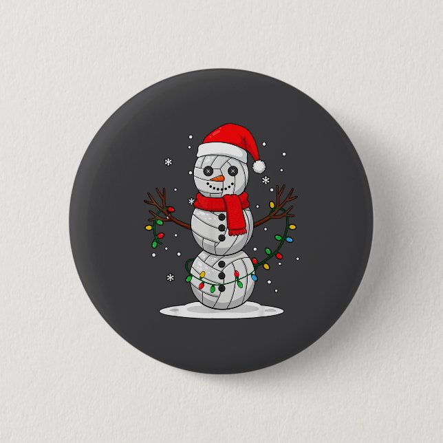 Christmas Volleyball Snowman Santa Hat Funny Holid 2 Inch Round Button (Front)