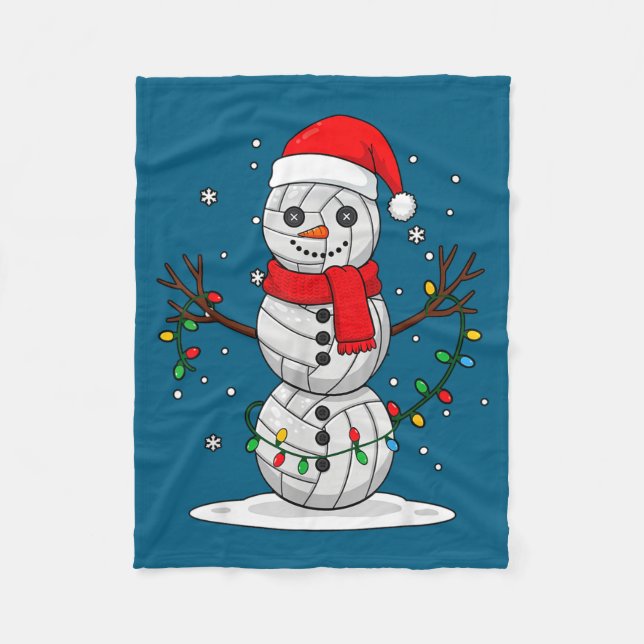 Christmas Volleyball Snowman Santa Hat Funny Holid Fleece Blanket (Front)