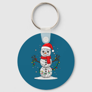 Christmas Volleyball Snowman Santa Hat Funny Holid Keychain