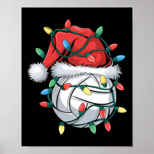 Christmas Volleyball Xmas Santa Sports Hat Ball Ki Poster