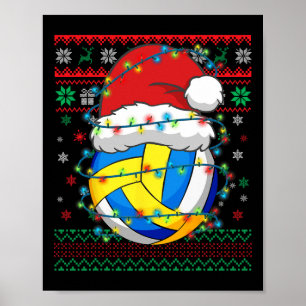 Christmas Volleyball Xmas Santa Sports Hat Poster
