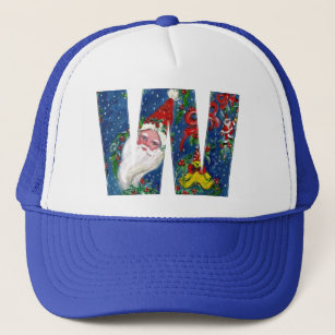CHRISTMAS W LETTER / SANTA CLAUS WITH RED RIBBON TRUCKER HAT