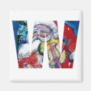 CHRISTMAS W LETTER / SANTA WITH VIOLIN MONOGRAM MAGNET