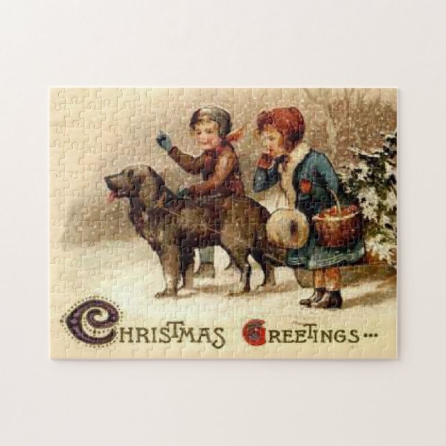 Christmas Walk with the Dog Jigsaw Puzzle (Horizontal)