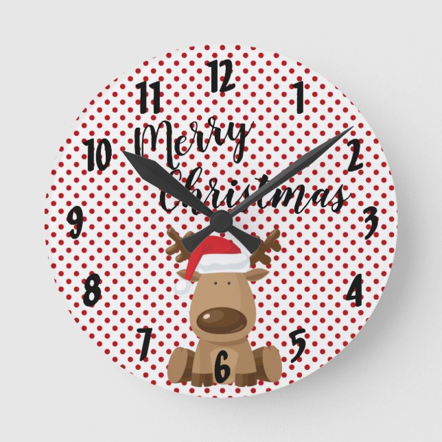 Christmas Wall Clock Reindeer Polka Dot Polkadot P (Front)