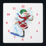 Christmas Wall Clock with Snowman and Girl Dance<br><div class="desc">Wall Clocks with Happy Snowman and Girl Dance Tango Christmas Party Fun Cartoon Drawing - Choose / Add Your Unique Text / Name / Colour - Make Your Special Gift - Resize and move or remove and add elements / text with customization tool ! Drawing and Design by MIGNED. Please...</div>