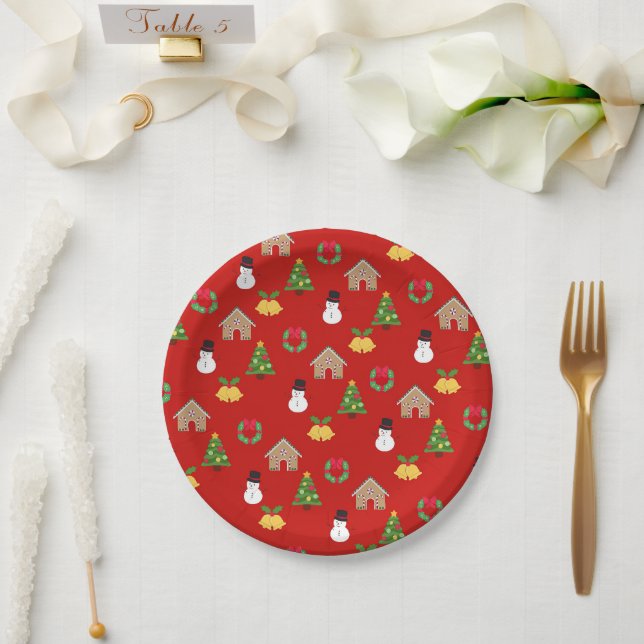 christmas wallpaper pattern background gifts red paper plate (Wedding)