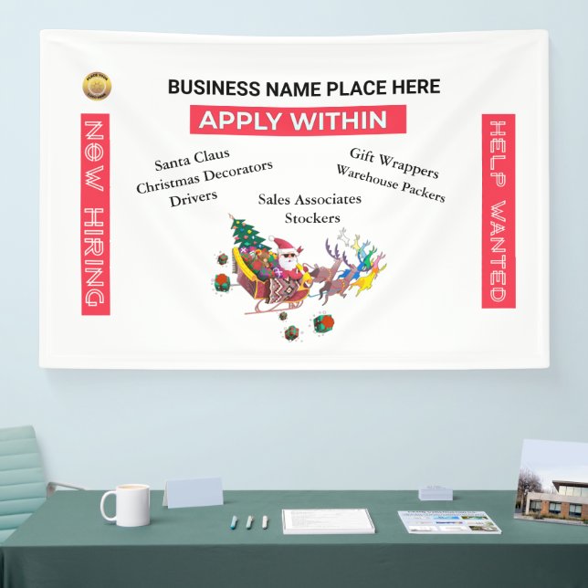 Christmas Wanted Now Hiring Santa Claus Custom Banner (Tradeshow)