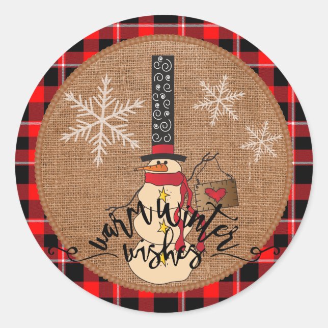 Christmas - Warm Winter Wishes - Snowman Classic Round Sticker (Front)
