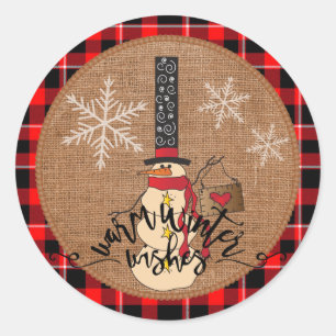 Christmas - Warm Winter Wishes - Snowman Classic Round Sticker