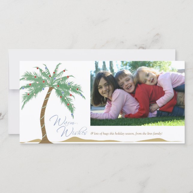 Christmas Warm Wishes, Palm Tree Beach Holiday Card (Front)