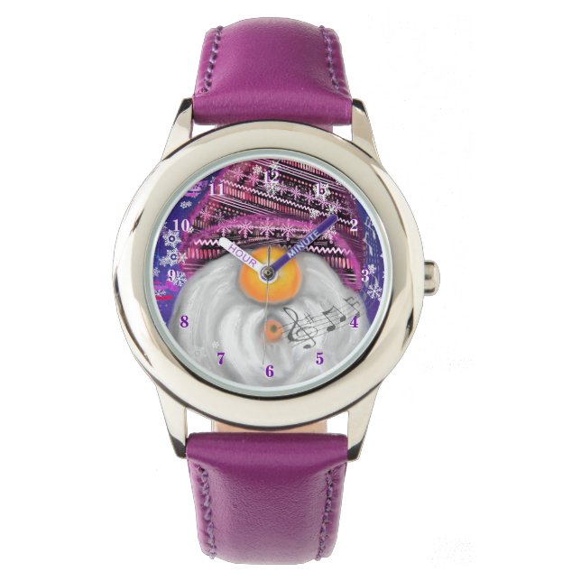 Christmas Watch Gift Musical Gnome In Purple Hat (Front)