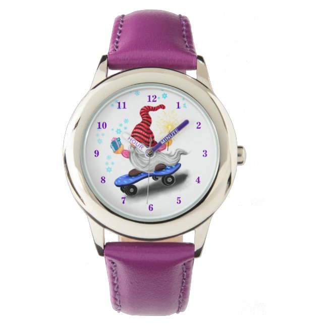 Christmas Watch Gift Skater Gnome with Gifts (Front)