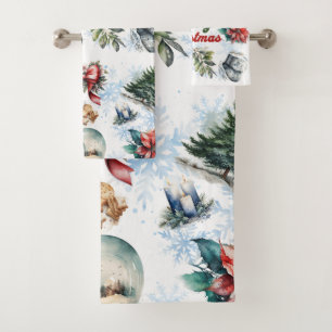 Christmas Watercolor Bath Towel Set