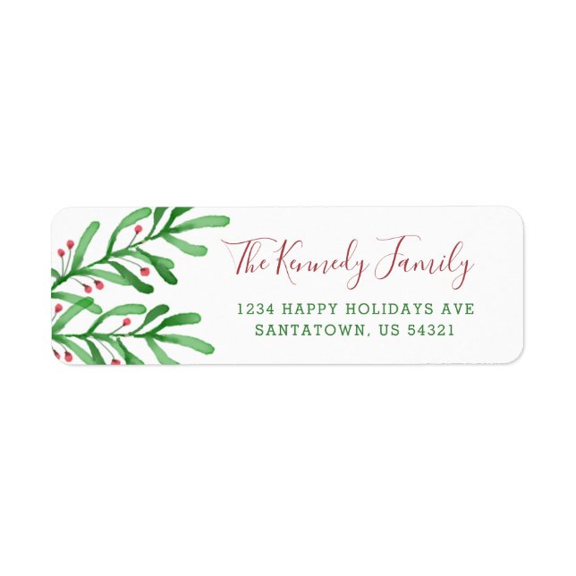 Christmas Watercolor Berries Family Name Holiday (Front)