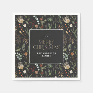 Christmas watercolor botanical floral dark moody napkin