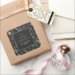 Christmas watercolor botanical floral dark moody square sticker<br><div class="desc">Christmas foliage watercolor botanical floral dark moody modern black holiday gift wrap stickers.</div>