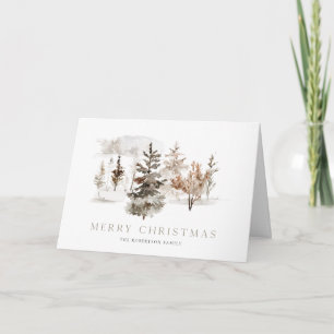 Christmas watercolor card with winter landscape