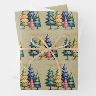 Christmas Watercolor Christmas Trees Pink Tree  Wrapping Paper Sheet