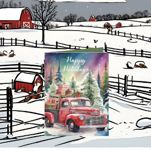 Christmas watercolor Country truck add text  Holiday Card
