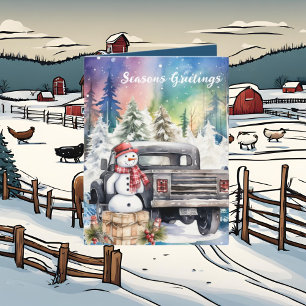 Christmas watercolor Country truck add text  Holiday Card