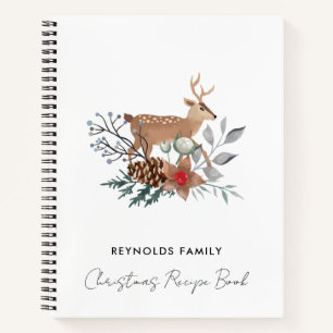 Christmas Watercolor Deer Holiday Family Recipe Notebook