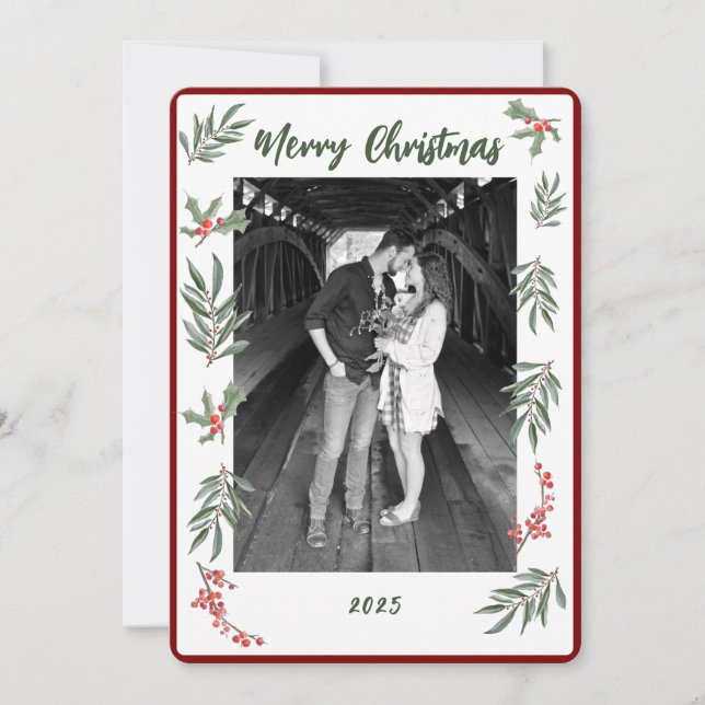 Christmas Watercolor Flat Holiday Card (Front)