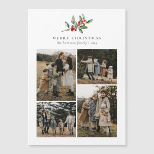 Christmas Watercolor Floral 4 Photo Magnetic Card