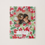 Christmas watercolor flower frame Photo  Jigsaw Puzzle<br><div class="desc">Christmas watercolor flower frame Photo Card. Personalize it and send it to your friends and family</div>