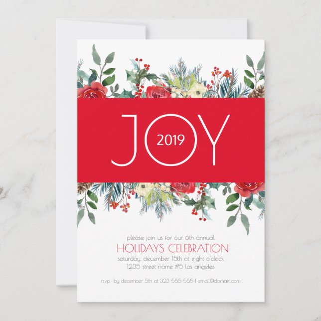 Christmas watercolor flowers border holiday card (Front)