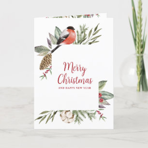 Christmas Watercolor Foliage Photo Holiday Card